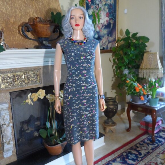 Moschino CheapandChic Gray Multi Printed Wool Blend Sheath Dress Size S - Picture 3 of 16